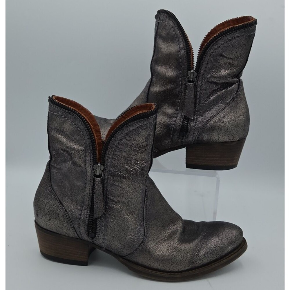 Oxmox Womens Booties Pewter Wash full speed size 7.5 EU 38 Dual Zipper EUC